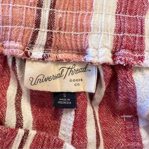 Universal Threads Women's Size Small Shorts White Red Peach Stripes Pockets Linen - Image 11