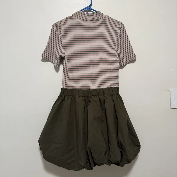 Maeve Anthropologie NWT Belted Twofer Striped Green Bubble Mini Dress‎ Medium - Image 7