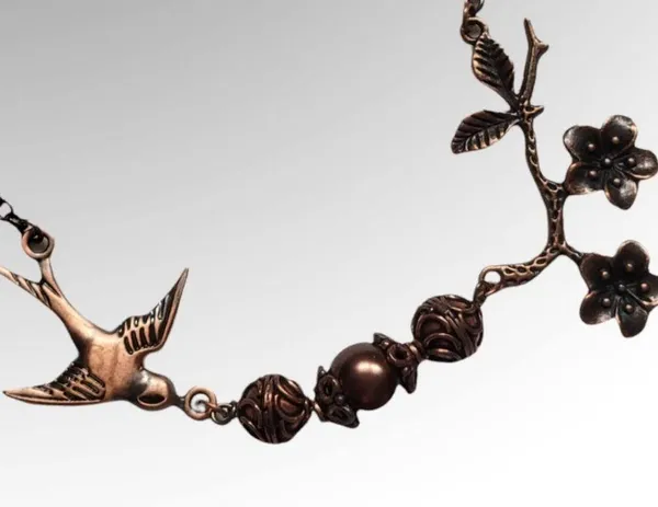 Antique copper hummingbird floral necklace - Image 2