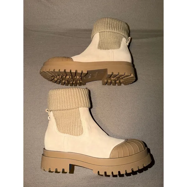 Sam Edelman Steele Oat‎ Suede Knit Cuff Combat Boots Women's, Size 7M, NIB - Image 2