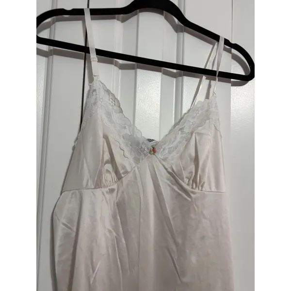 Vintage Style Satin Slip Dress Lace‎ Trim Cream Romantic Coquette Small - Image 9