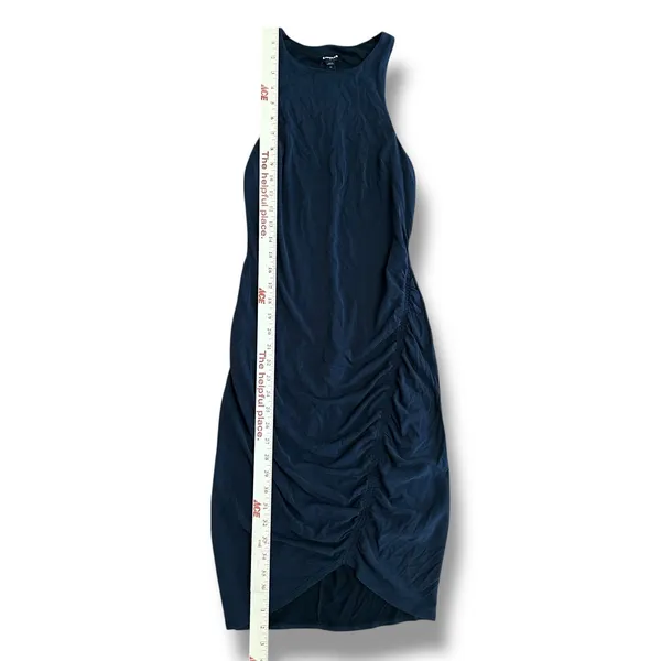 Express Women’s Black Sleeveless Ruched Midi Dress Tulip Hem Bodycon Tank XS‎ - Image 4