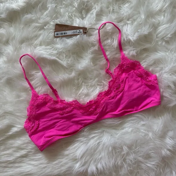 SKIMS Fits Everybody Lace Scoop Bralette Taffy Size Large - Image 3
