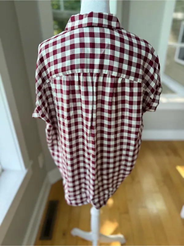 Madewell Central Drapey Top in Red and White Gingham Check Sz XS - Image 3