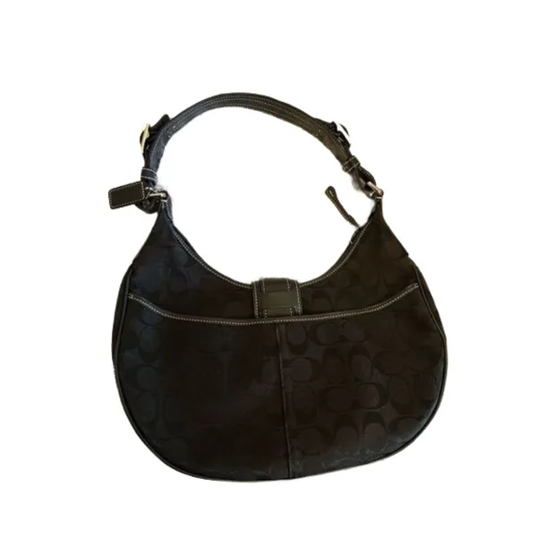 Coach Vintage Leather Buckle Signature Jacquard Hobo Classic Shoulder Bag Y2K - Image 3