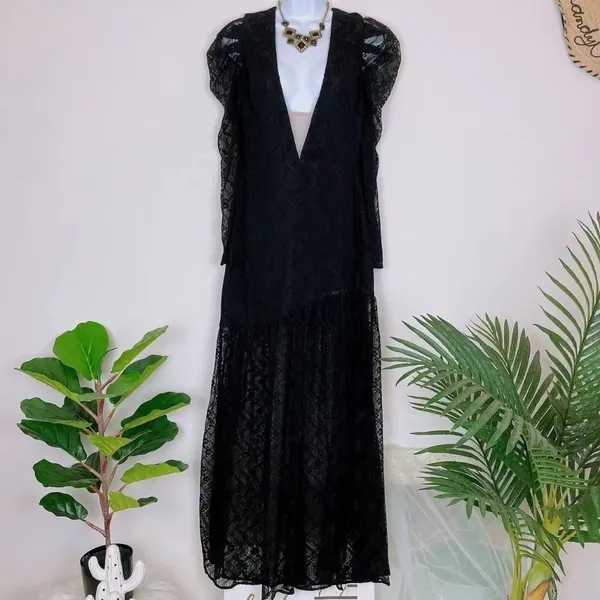 Bellevue Raven Long Sleeve Lace Raven Maxi Gown Wedding Guest Cocktail Small - Image 2