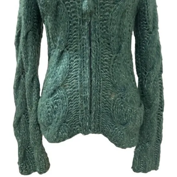 Anthropologie Sleeping‎ on Snow Green Knit Wool Blend Zipup Jacket Cabin Cozy S - Image 4