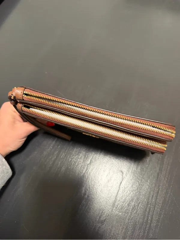 Brand New Coach Brown Signature Canvas Wristlet with Leather Trim - Image 2