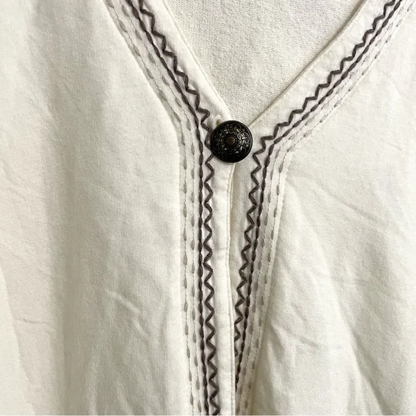 J Jill Womens Cardigan Ivory One Button Emroidered Hooded Cotton Size Large - Image 7