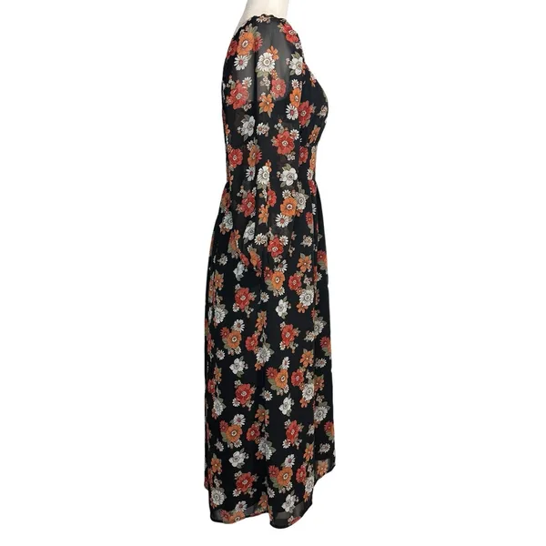 Hollister Dress Womens Medium Floral Long‎ Puff Sleeve Slit Midi Chiffon Retro - Image 7