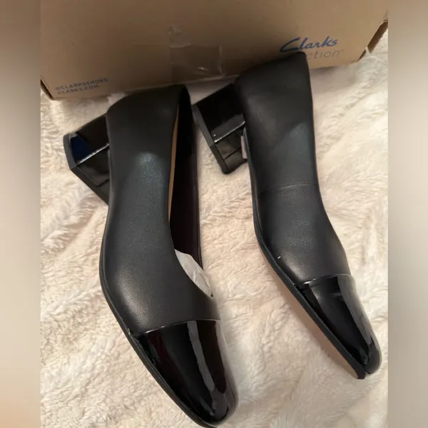 Clarks Women's Marilyn Sara Leather Low Block Heel Pumps Black Size 8 new in box - Image 8