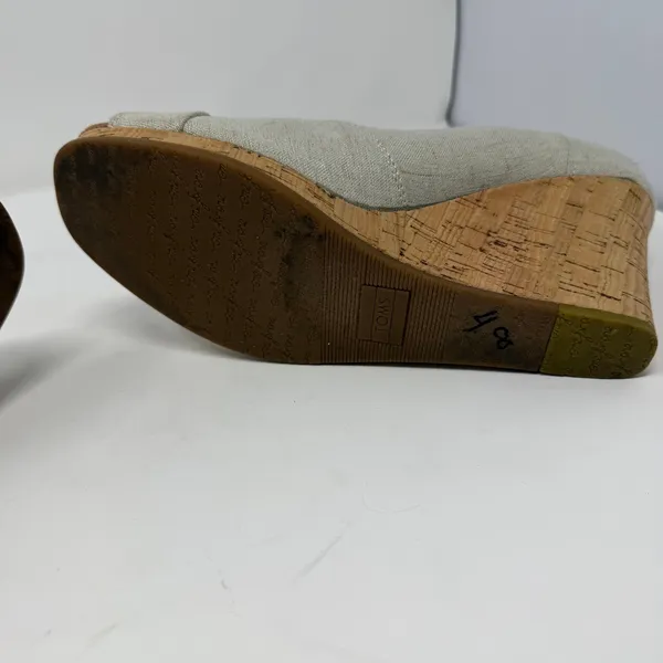 TOMS Canvas Peep Toe Wedge Sandal Oatmeal Natural Cork Heel Women Size 9 - Image 7