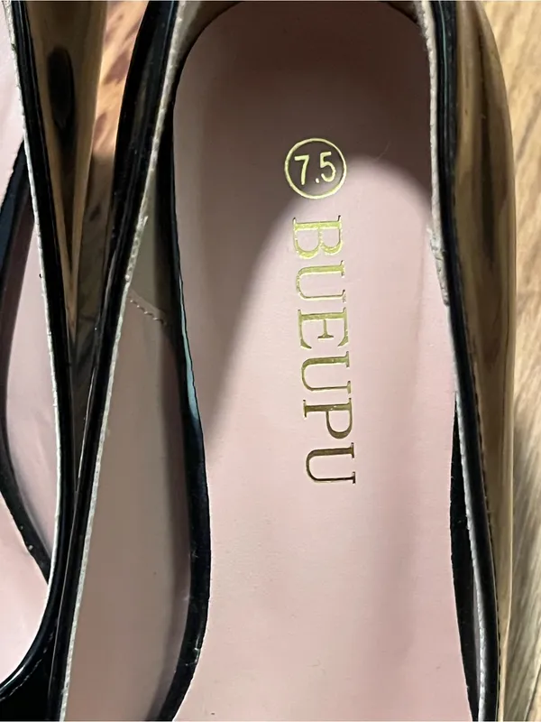 BUEUPU Black Patent Pointed Toe Heels Size 7.5 | Classic Dress Pumps - Image 7