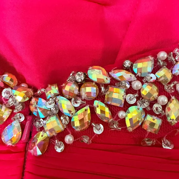 Mac Duggal Hot Pink Feather Mini Dress Beaded Sequin Strapless Prom Party Size 0 - Image 15