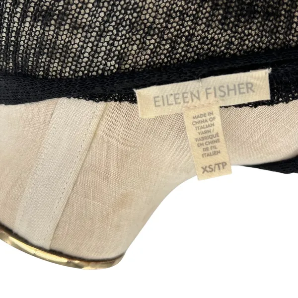 Eileen Fisher Linen‎ Blend Sheer Knit V Neck Cardigan Sweater Black Size XS - Image 7