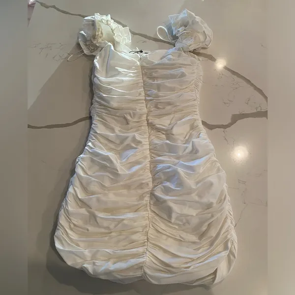 ZARA woman’s white braced linen blend mini dress - scrunched chic summer - XS - Image 4