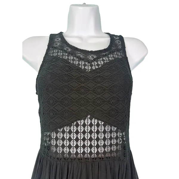 Material Girl Black Lace Bodice Maxi Dress Sleeveless Slit‎ Small Goth Festival - Image 3