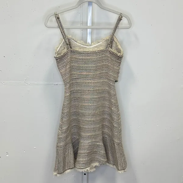 Storia Multi Color Tweed Tie Front Cutout Mini Dress Small SD1649 Sequins Fringe - Image 2