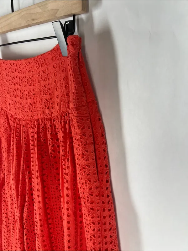 Anthropologie Coral Eyelet Wide Leg Cropped Pants Culottes Orange Red Size 0 - Image 4