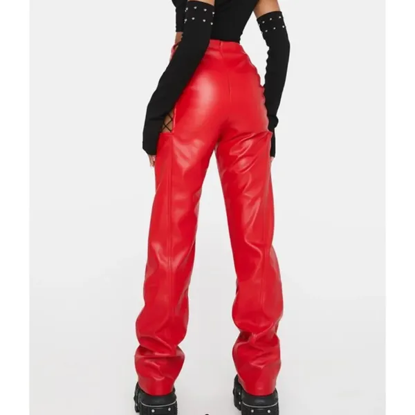 The Kript Red Jaxon Vegan Leather Pants - Image 9