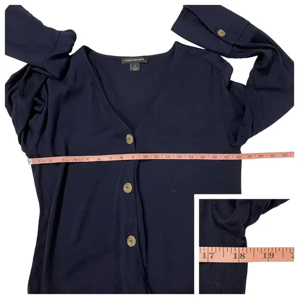 SOMETHING NAVY Pretty Button Through Top - Navy Blue - XS - Image 3