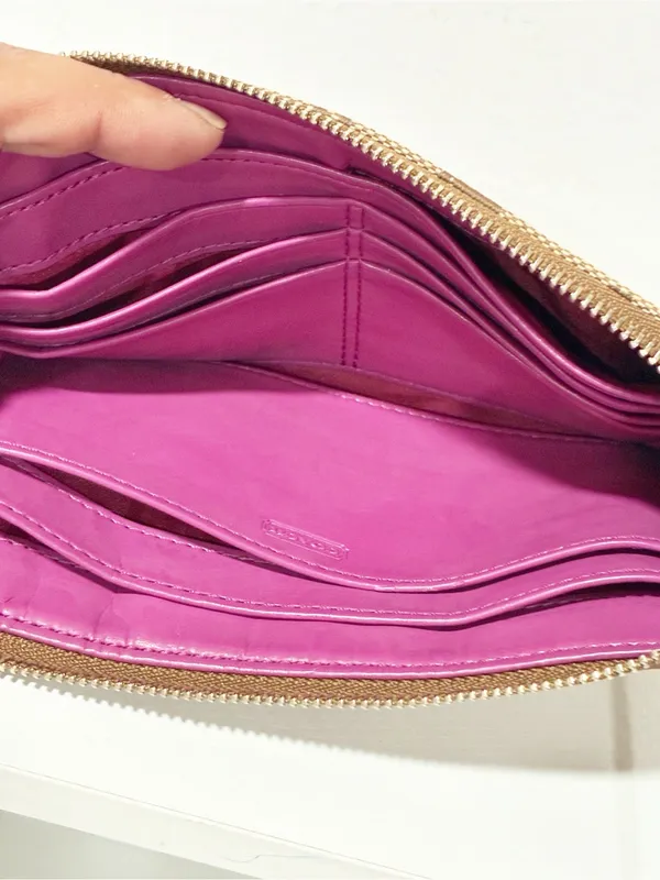 Coach Signature Zippy Wallet 48691B in Khaki/Fuchsia - Image 3