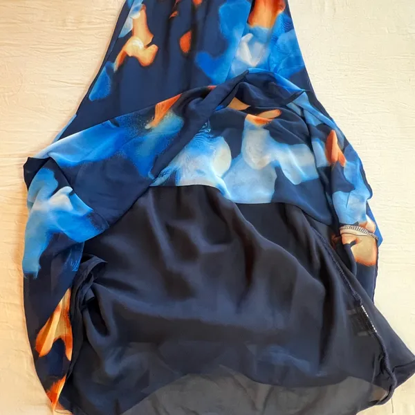 SheIn Women Blue and Orange Floral Maxi Dress‎ Size Medium - Image 9