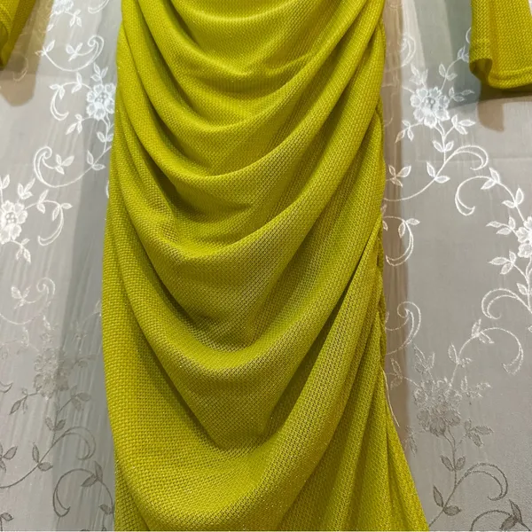 Vici Runched Lime Glitter Bodycon Maxi Long Sleeve Dress SMALL - Image 6