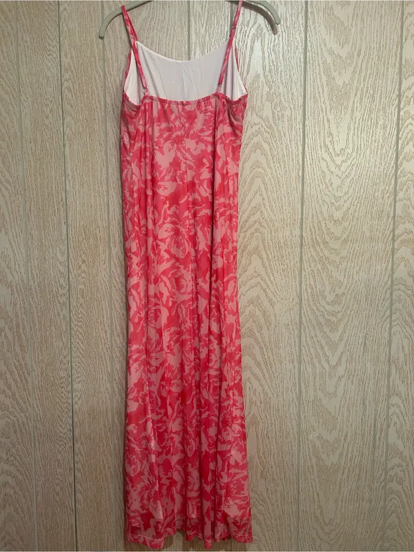 Zesica Spaghetti Straps Pink Floral Maxi Large Dress - Image 3