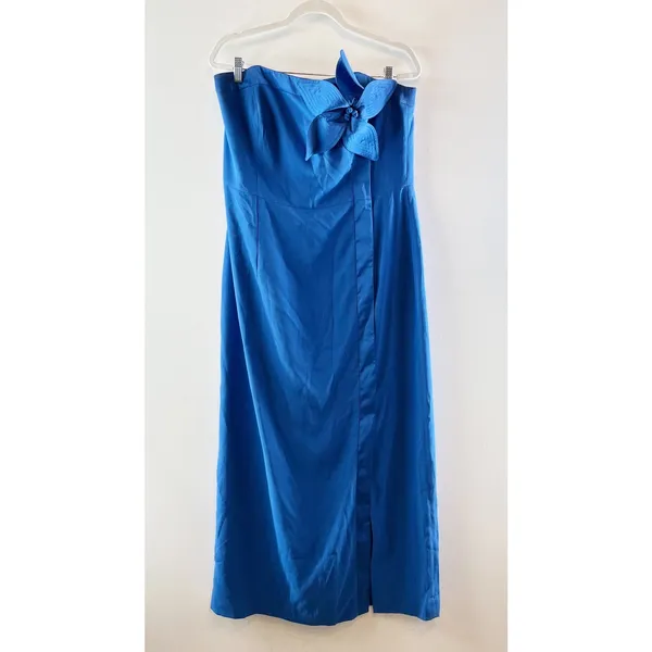 Lilly Pulitzer Anasophia Strapless Corset Maxi Dress Floral Applique Blue 14 - Image 4