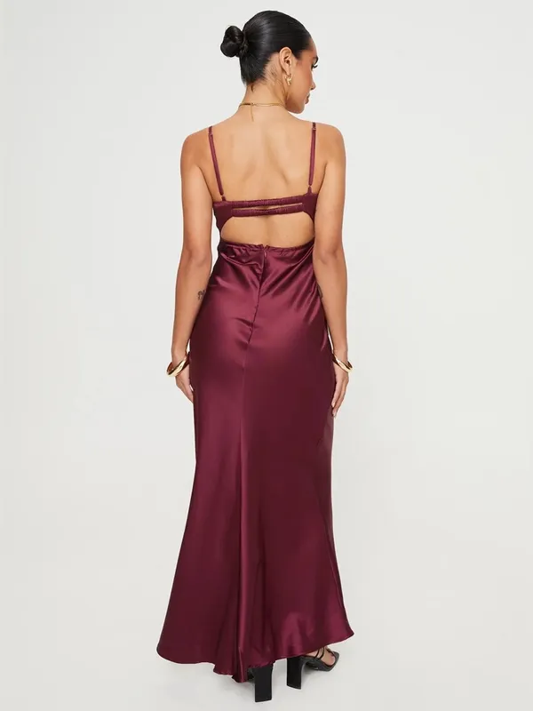 Princess Polly Fadyen Bias Cut Maxi Dress Burgundy Satin Lace Bust XS 2 New NWT - Image 6