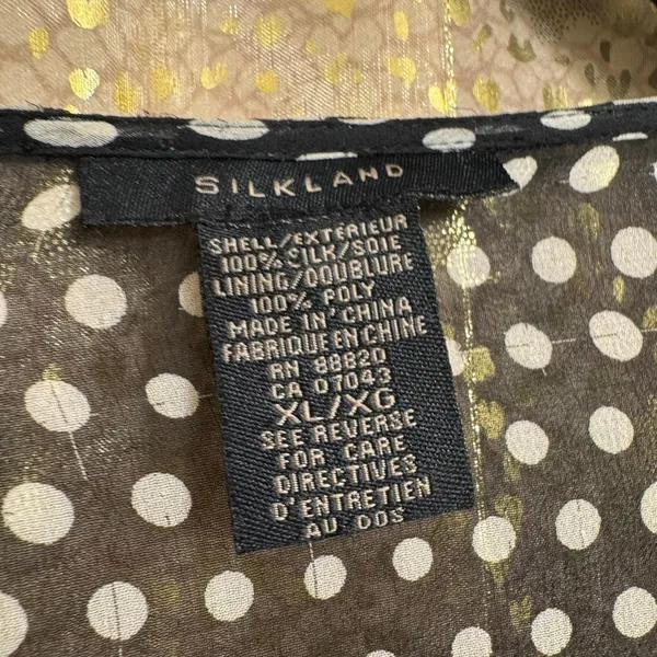 SilkLand Vintage Y2K Black White Polka Dot 100% Silk Ruffle Sheer Top XL - Image 3