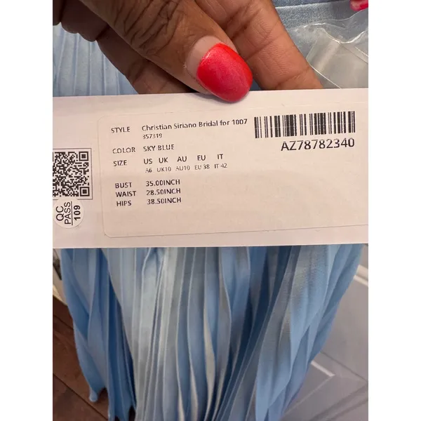 Azazie Christian Siriano Keita Sky Blue Pleated Halter Chiffon Gown Dress A6 NWT - Image 8