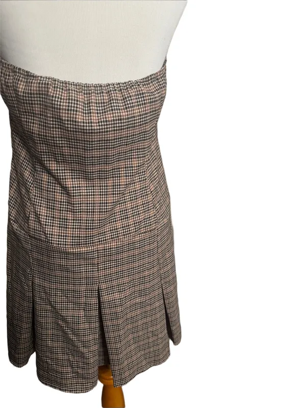 Motel Strapless Plaid Mini Dress in Brown and Black - Image 4