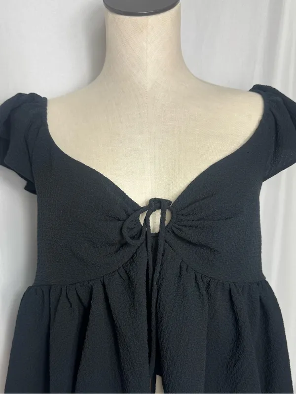 Urban Outfitters Y2K Sierra Black Keyhole Babydoll Ruffle Peplum Crop Blouse L - Image 5