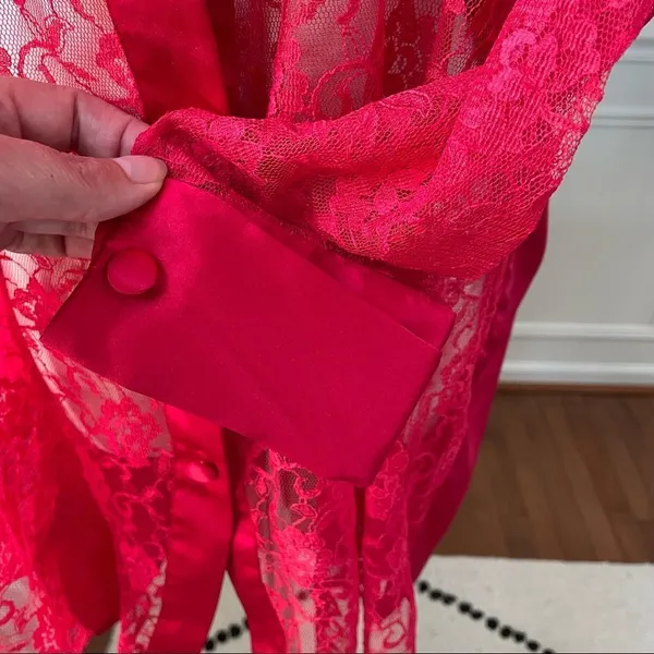 Vintage Gold Label Victoria’s Secret Red Lace Satin Night Shirt Pajamas S - Image 5