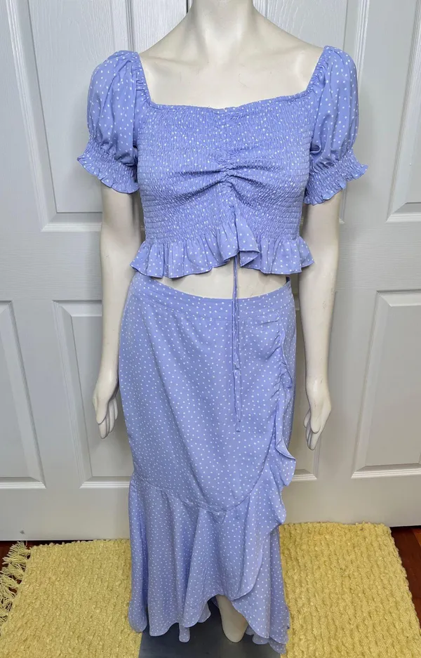 Red Dress Boutique Indigo Polka Dot Smocked Puff Sleeve Top & Ruffle Skirt Set - Image 11