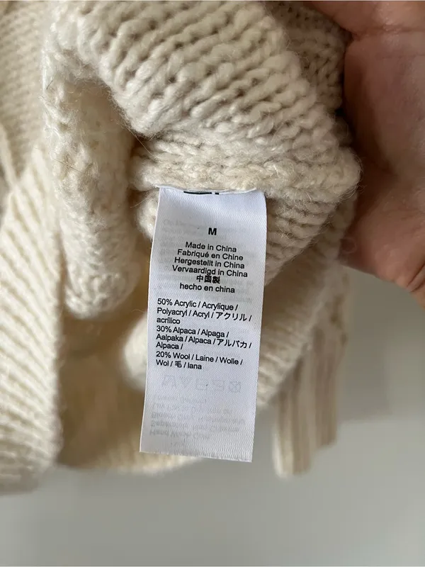 J Crew Cream Chunky Knit Alpaca Wool Blend Cable Knit Sweater Medium Oversized - Image 5