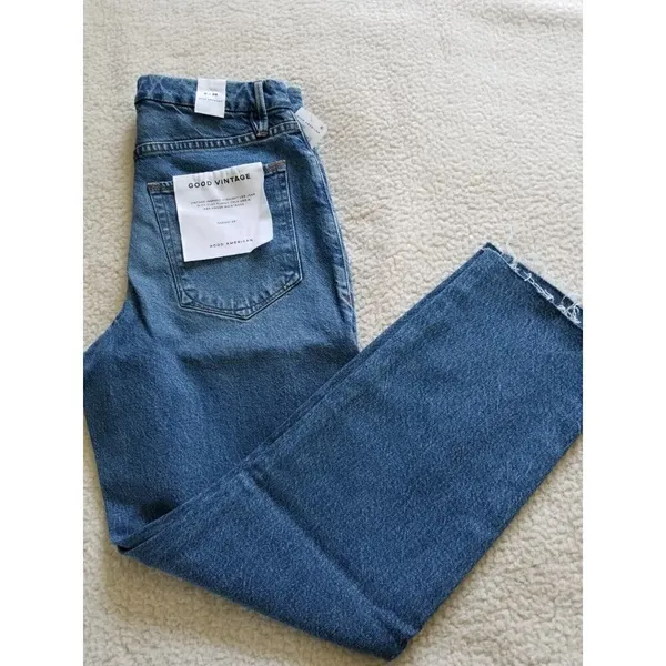 Good American Good Vintage Straight Leg Fray Jeans Indigo Blue Women's Sz 6/28 - Image 4