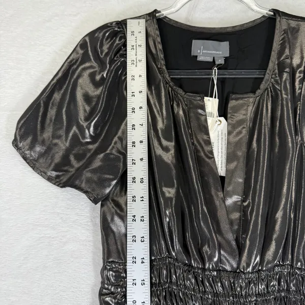 Anthropologie Metallic Carbon Tiered Maxi Dress Smocked Waist Short Sleeve S NEW - Image 6