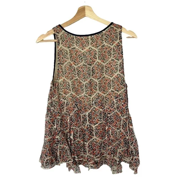 Free People Beige & Red Printed Raw Hem Tank Top XS‎ - Image 2