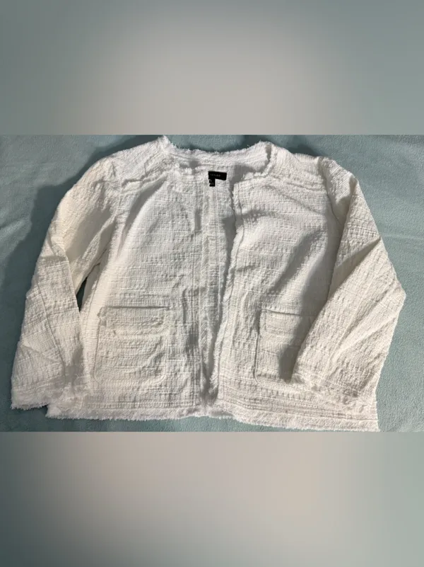 Ann Taylor White Textured Open-Front Jacket - Image 12