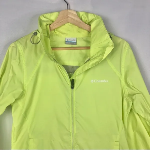 Columbia Bright Neon Yellow Green Packable‎ Lightweight Rain Jacket M - Image 3