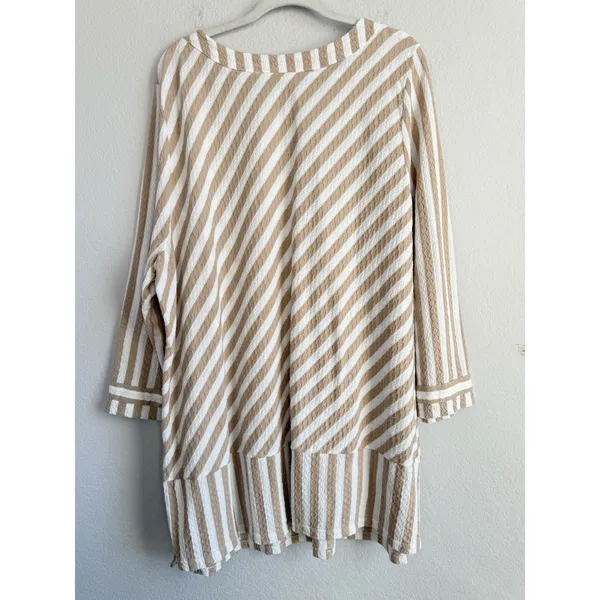 Soft Surroundings Women's Beige White Stripe Glorieta Tunic Crew Neck Size 2X‎ - Image 2