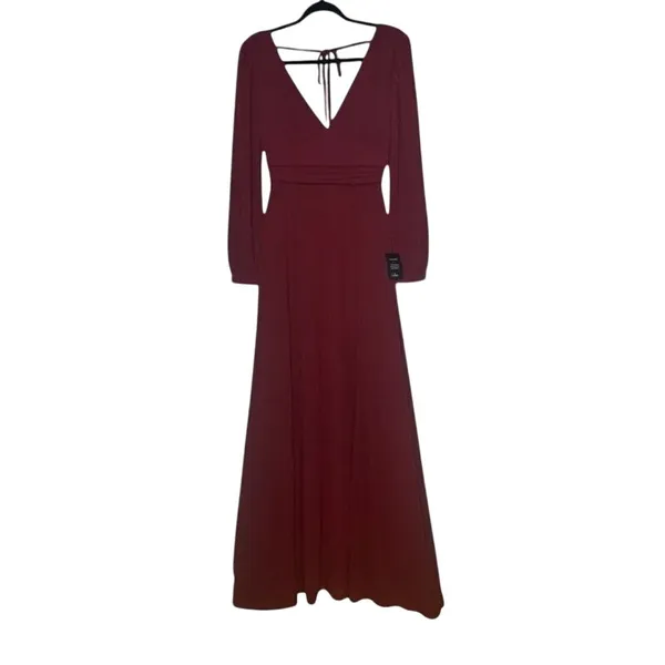 NWT Lulus Love You So Long Sleeve Openback Maxi Dress VNeck SideSlit S Burgundy - Image 3