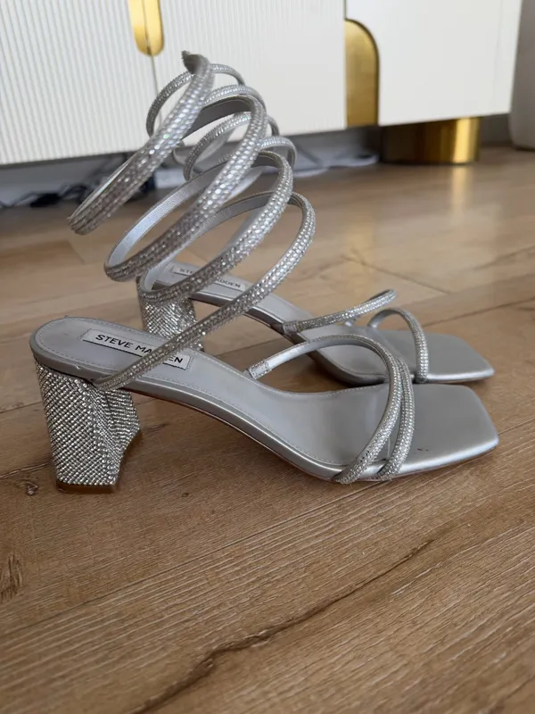 Steve Madden Lopezz Silver Rhinestone Square Toe Sole with Block Heels - Image 4