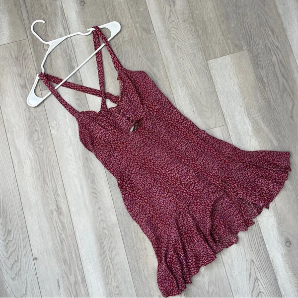 Free People Dress floral mini make it happen slip womens Red small casual indie - Image 5