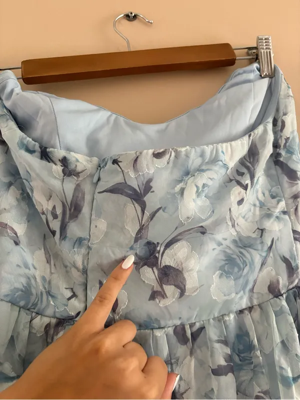 Lulus Special Moment Light Blue Floral Strapless Bustier Maxi Dress Size Large - Image 11
