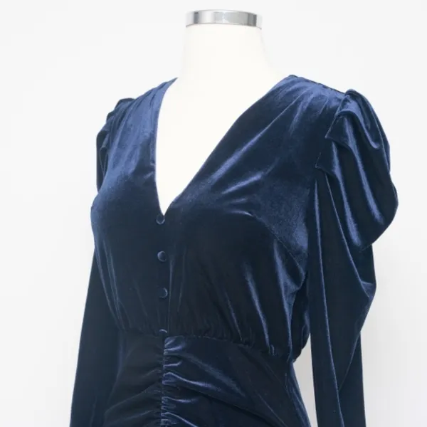 YUMI‎ KIM. New! Puff Sleeve Blue Velvet Midi Dress. - Image 8