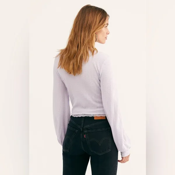 Free People Run With Me Lace Trim Cardigan in Lilac Size M - Image 2